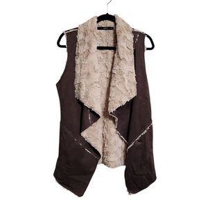 J. Roberts Vest L Vegan Suede & Fur Chocolate Brown Cowgirl Boho Western